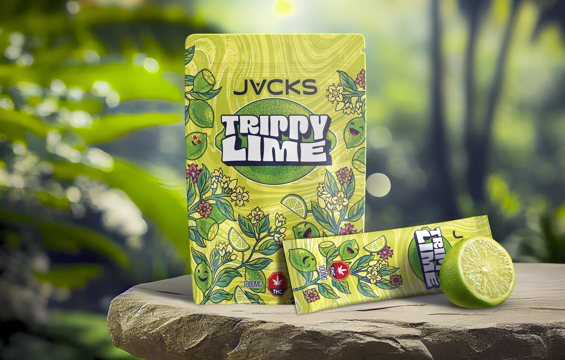 Punchy lime flavor meets powerhouse potency. JACKS Trippy Lime 1000mg THC Drink Mix delivers 10 sachets at 100mg each