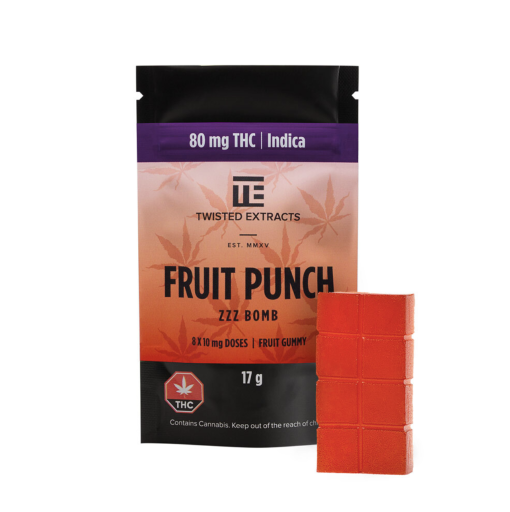 Twisted Extracts Jelly Bombs are a fan favorite across Canada for their delicious taste and consistent effects. This Fruit Punch Indica edition packs 80mg of THC per package