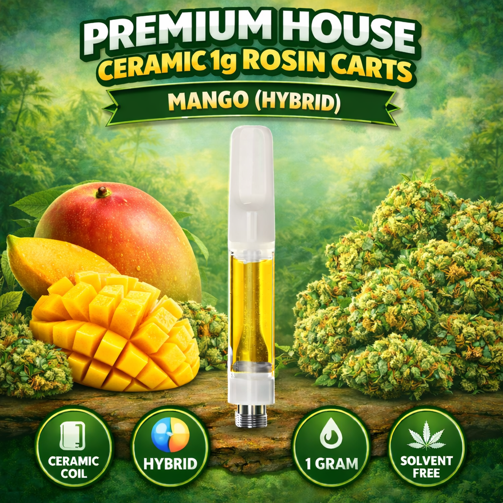 Premium House Ceramic 1g Rosin Carts - Mango (Hybrid)