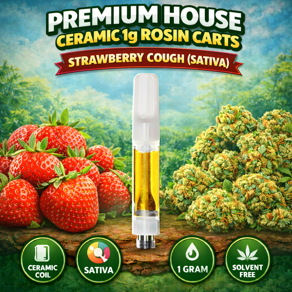 Premium House Ceramic 1g Rosin Carts - Strawberry Cough (Sativa)